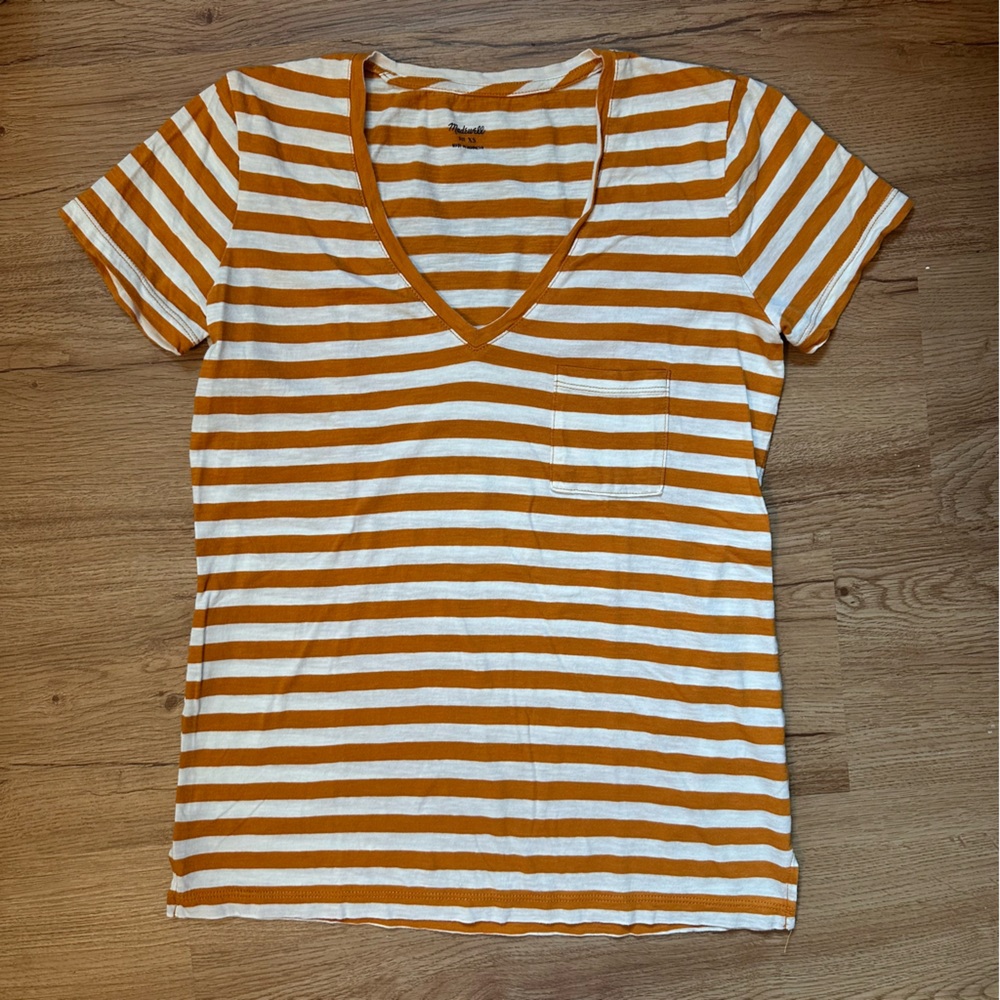Madewell Whisper Cotton V-Neck Pocket Tee in Richie Stripe Size XS